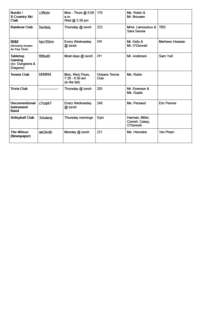 image of page two of the CW Clubs schedule for 2024-2025